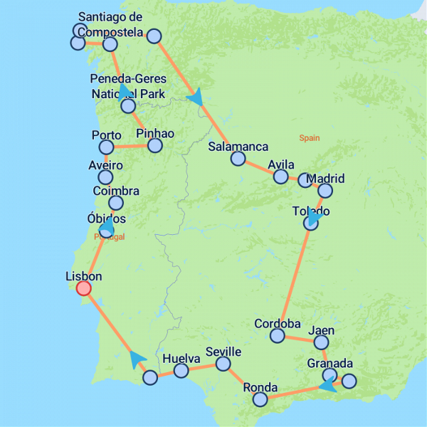 Map: Portugal & Spain From Lisbon (On The Go)