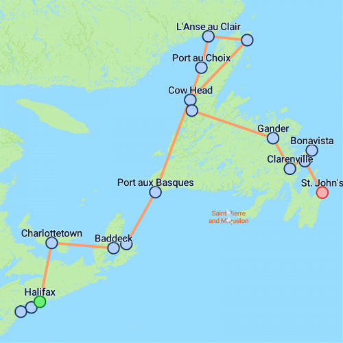 Map: Halifax to St John's (On The Go)