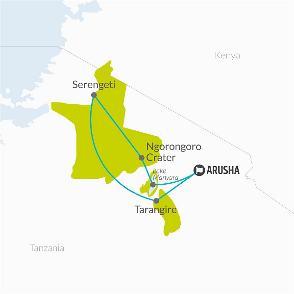 Map: Highlights of Tanzania Safari 5D/4N (Tarangire, Serengeti & Ngorongoro) (Bamba)