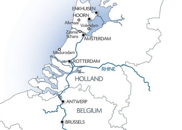 Map: The treasures of the north through Holland and Belgium (port-to-port cruise) (Croisi Europe)