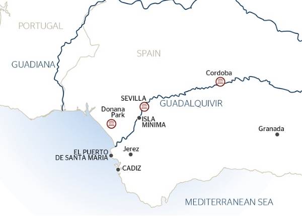 Map: Family Club - Andalusia: Traditions, Gastronomy and Flamenco (port-to-port cruise) (Croisi Europe)
