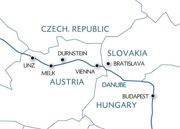 Map: The pearls of the Danube (port-to-port cruise) (Croisi Europe)