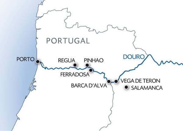 Map: From Portugal to Spain: Porto, the Douro Valley (Portugal) and Salamanca (Spain) (port-to-port cruise) (Croisi Europe)