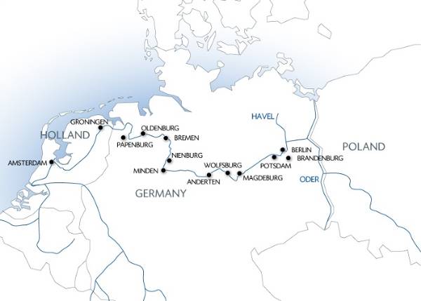 Map: From Berlin to Amsterdam (port-to-port cruise) (Croisi Europe)