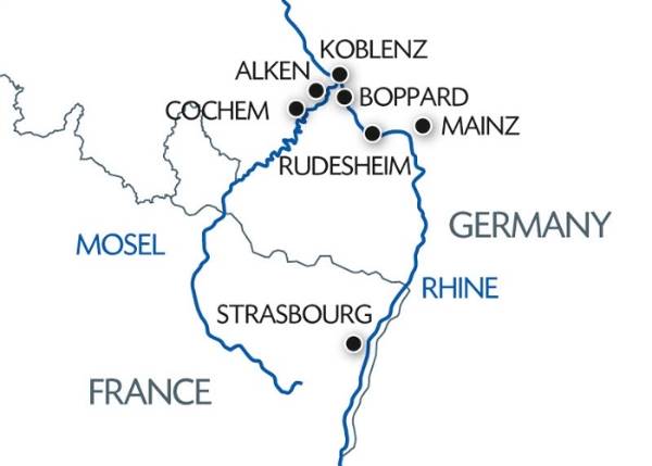 Map: The Rhine and Moselle Rivers (port-to-port cruise) (Croisi Europe)