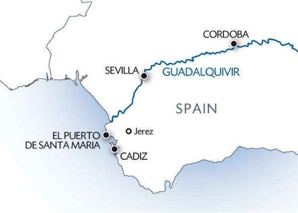 Map: Andalusische Kerst: de Guadalquivir en de baai van Cádiz (formule haven/haven) (Croisi Europe)