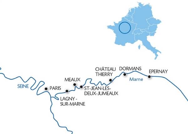 Map: Cruise op het kanaal van de Marne van Epernay naar Parijs (formule haven/haven) (Croisi Europe)