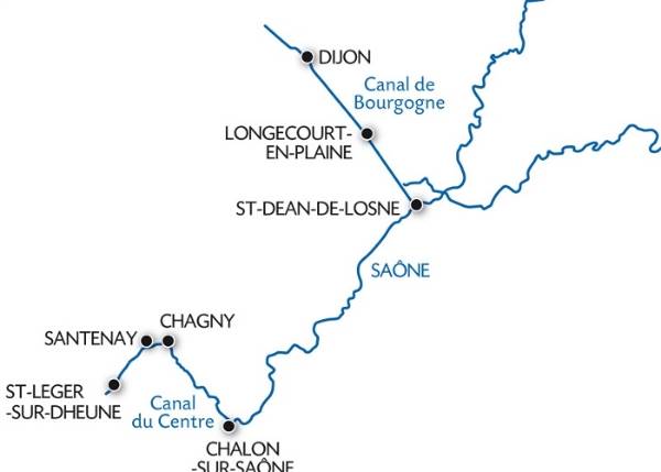 Map: Cruise op de kanalen van de Bourgogne, de Saône en het Centre (formule haven/haven) (Croisi Europe)