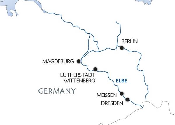 Map: New Year's Eve on the Elbe from Dresden to Berlin (port-to-port cruise) (Croisi Europe)