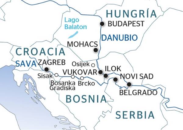 Map: A journey between Central Europe and the Balkans (port-to-port cruise) (Croisi Europe)