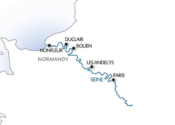 Map: The finest and most picturesque ports of call in the Seine valley (port-to-port cruise) (Croisi Europe)