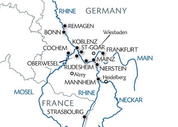 Map: The Rhine in flames, an incredible spectacle on the water (port-to-port cruise) (Croisi Europe)