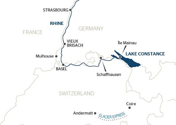 Map: An exceptional cruise through the most beautiful regions of three different countries (port-to-port cruise) (Croisi Europe)