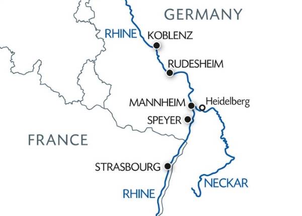Map: The Romantic Rhine Valley and the Rock of Lorelei (port-to-port cruise) (Croisi Europe)