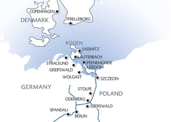 Map: From Berlin to Copenhagen The Havel, the Oder and the Baltic sea (port-to-port cruise) (Croisi Europe)