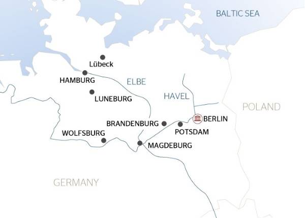 Map: From Hamburg to Berlin: Discover the Medieval Charms of Hanseatic Cities (Croisi Europe)