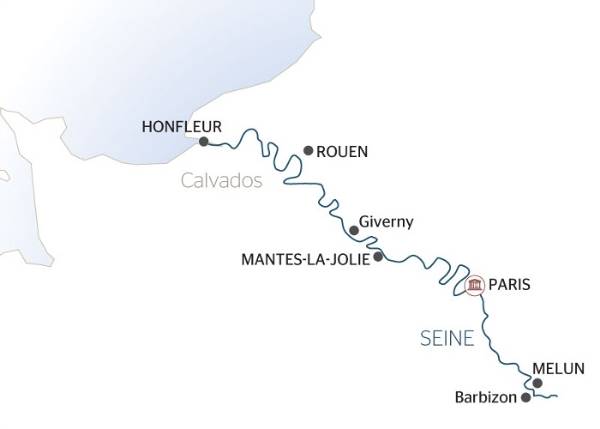 Map: French Impressionism Along the Banks of the Seine (port-to-port cruise) (Croisi Europe)