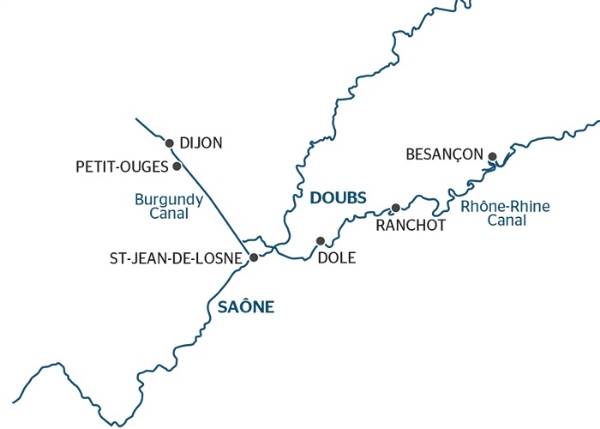 Map: De vallei van Doubs en Bourgogne (formule haven/haven) (Croisi Europe)