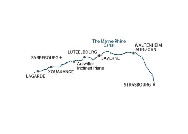 Map: The Marne-Rhine Canal - From Lagarde to Strasbourg (port-to-port cruise) (Croisi Europe)