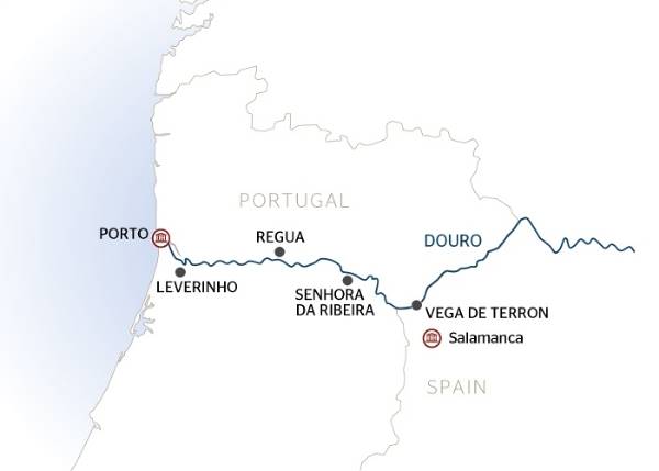 Map: Porto, the Douro valley (Portugal) and Salamanca (Spain) 	(port-to-port cruise) (Croisi Europe)
