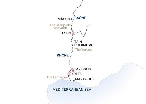 Map: Hiking Cruise: Discover everything the Rhône and Saône regions have to offer (port-to-port cruise) (Croisi Europe)