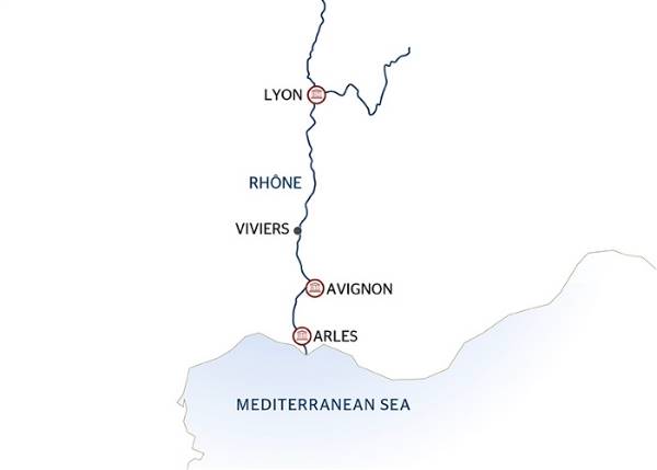Map: The Magic of the Provençal Rhône and the Camargue (port-to-port cruise) (Croisi Europe)