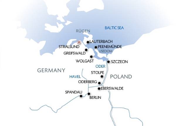 Map: From Berlin to Stralsund (port-to-port cruise) (Croisi Europe)
