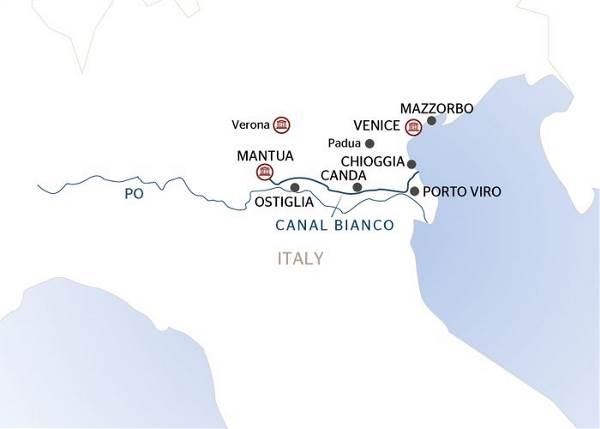 Map: From Venice to Mantua (port-to-port cruise) (Croisi Europe)