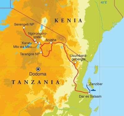 Map: Rondreis Tanzania & Zanzibar, 15 dagen lodge/kampeerreis (Djoser)