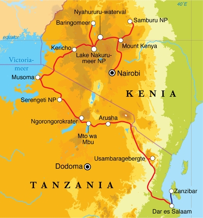 Map: Rondreis Kenia, Tanzania & Zanzibar, 21 dagen kampeerreis (Djoser)