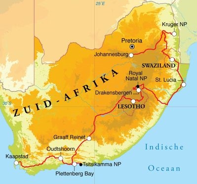 Map: Rondreis Zuid-Afrika, Lesotho & Swaziland, 22 dagen hotel/chaletreis (Djoser)