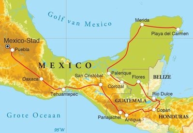 Map: Rondreis Mexico, Guatemala & Honduras, 24 dagen (Djoser)
