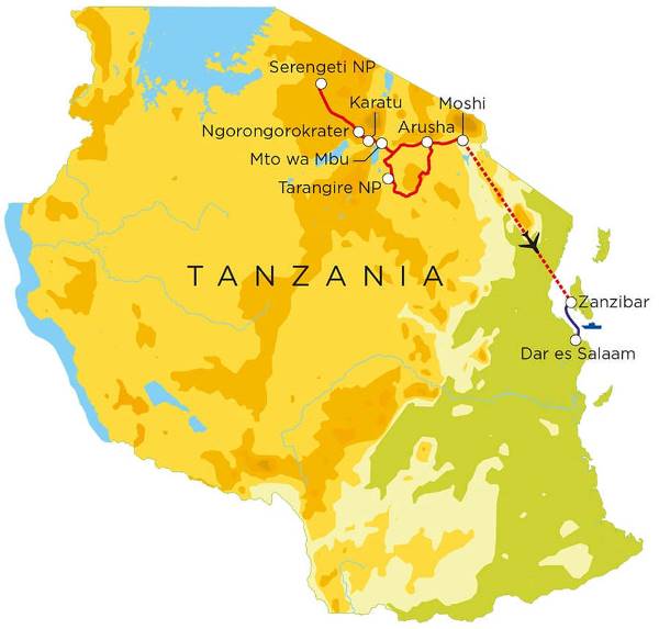 Map: Tanzania & Zanzibar, 15 dagen (Djoser)