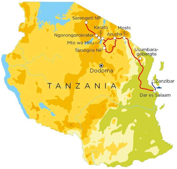 Map: Tanzania & Zanzibar, 21 dagen (Djoser)