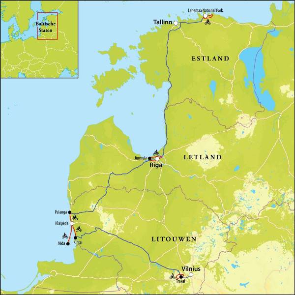 Map: Fietsreis Baltische Staten, 9 dagen (Djoser)
