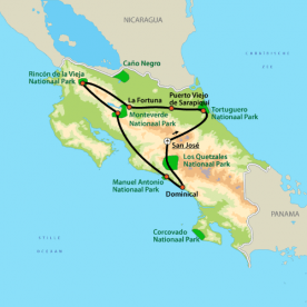 Map: Hoogtepunten van Costa Rica (Nrv Holidays)