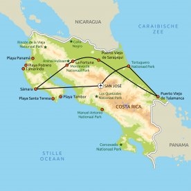 Map: Costa Rica Compleet per shuttlebus (Nrv Holidays)