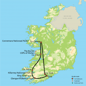 Map: Het ongerepte zuidwesten van Ierland (o.b.v. eigen vervoer) (Nrv Holidays)