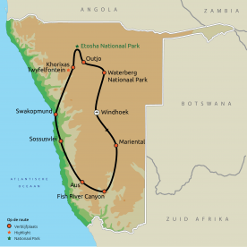 Map: Hoogtepunten van Namibië (Nrv Holidays)
