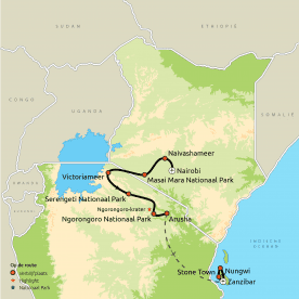 Map: Wildparken van Kenia & Tanzania incl. Zanzibar (Nrv Holidays)
