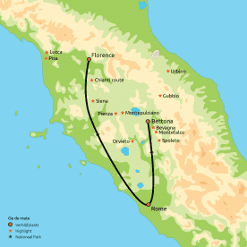 Map: Relaxt door Toscane, Umbrië & Rome (o.b.v. eigen vervoer) (Nrv Holidays)