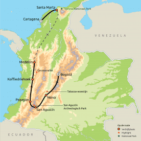 Map: Hoogtepunten van Colombia (Nrv Holidays)