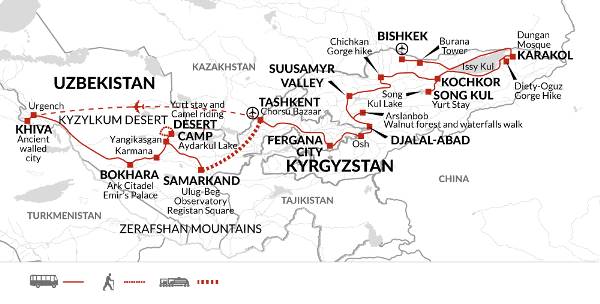 Map: The Silk Road of Kyrgyzstan and Uzbekistan (Explore!)