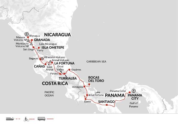 Map: Cycle Nicaragua to the Panama Canal (Explore!)