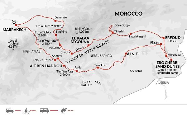 Map: Cycle Morocco - Atlas to the Sahara (Explore!)
