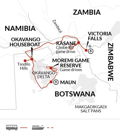 Map: Family Botswana and Zimbabwe Safari Adventure (Explore!)