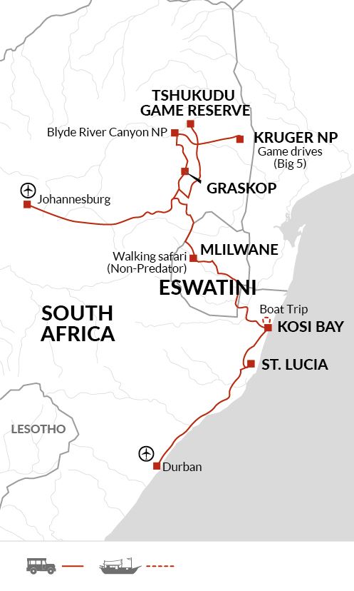 Map: Family South Africa Safari and Beach Adventure (Explore!)