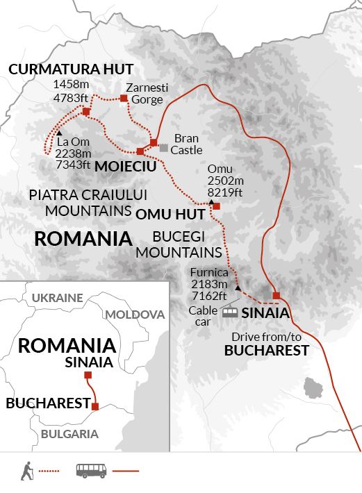 Map: Walking Romania - Transylvanian Alps Trek (Explore!)