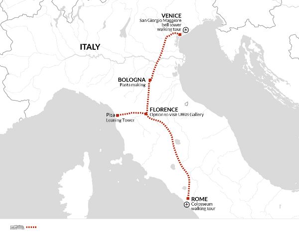 Map: Venice to Rome by Rail (Explore!)