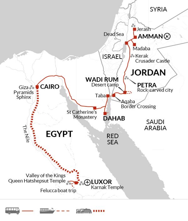 Map: Jordan and Egypt - Petra to the Pyramids (Explore!)